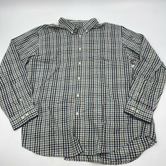 David Taylor Button Up Shirt Men Size XL Green Checker Long Sleeve Wrinkle Free - Picture 1 of 5